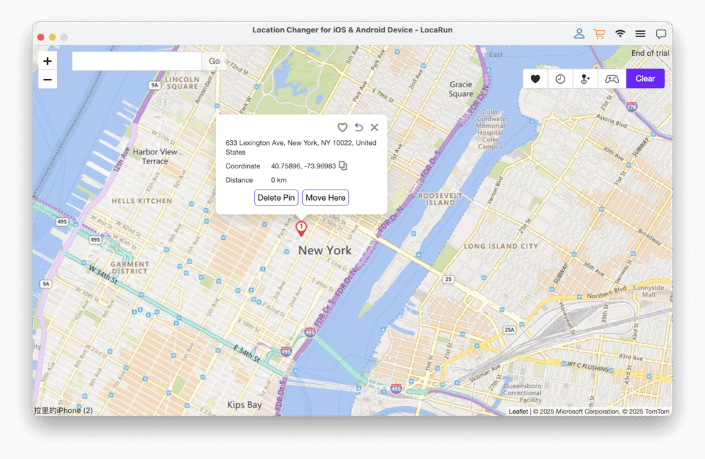 Click “Move Here” to instantly change your GPS location
