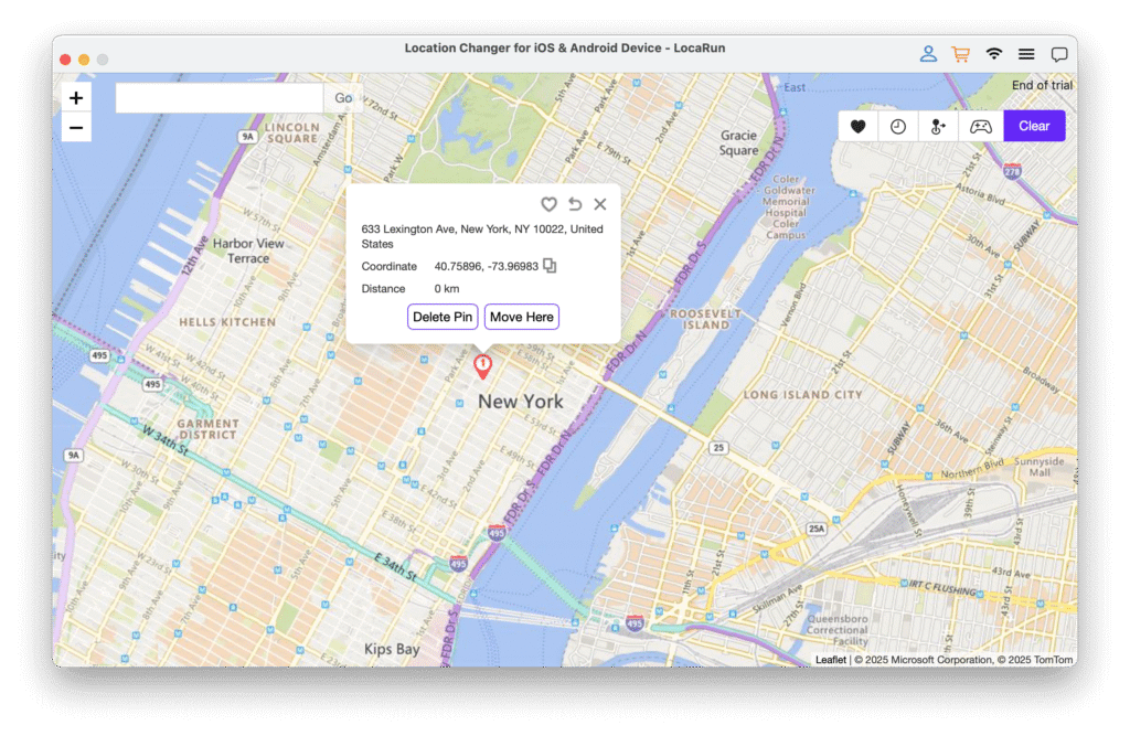 Click “Move Here” to instantly change your GPS location