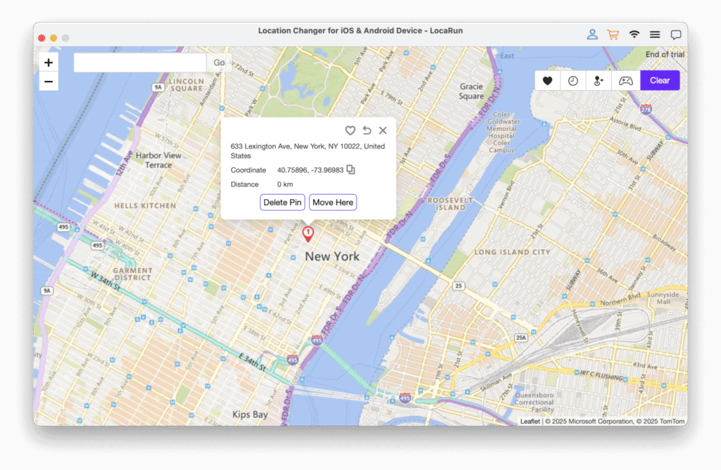 Click “Move Here” to instantly change your GPS location