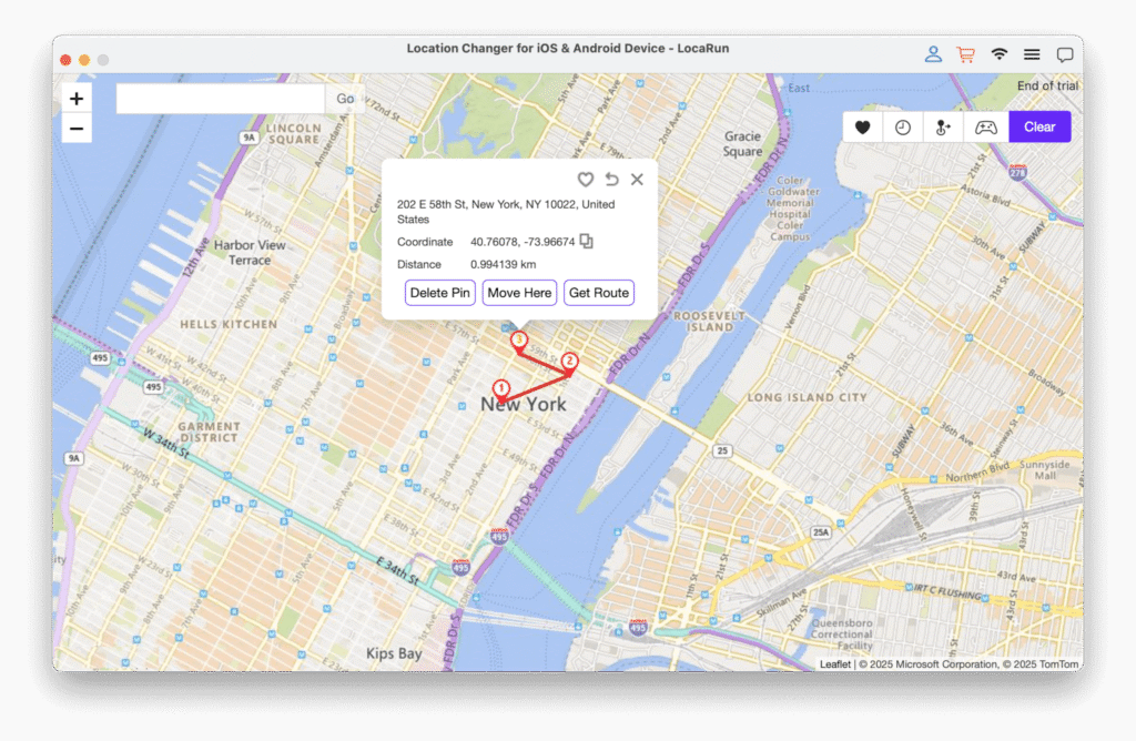 Select the route or location you want to simulate