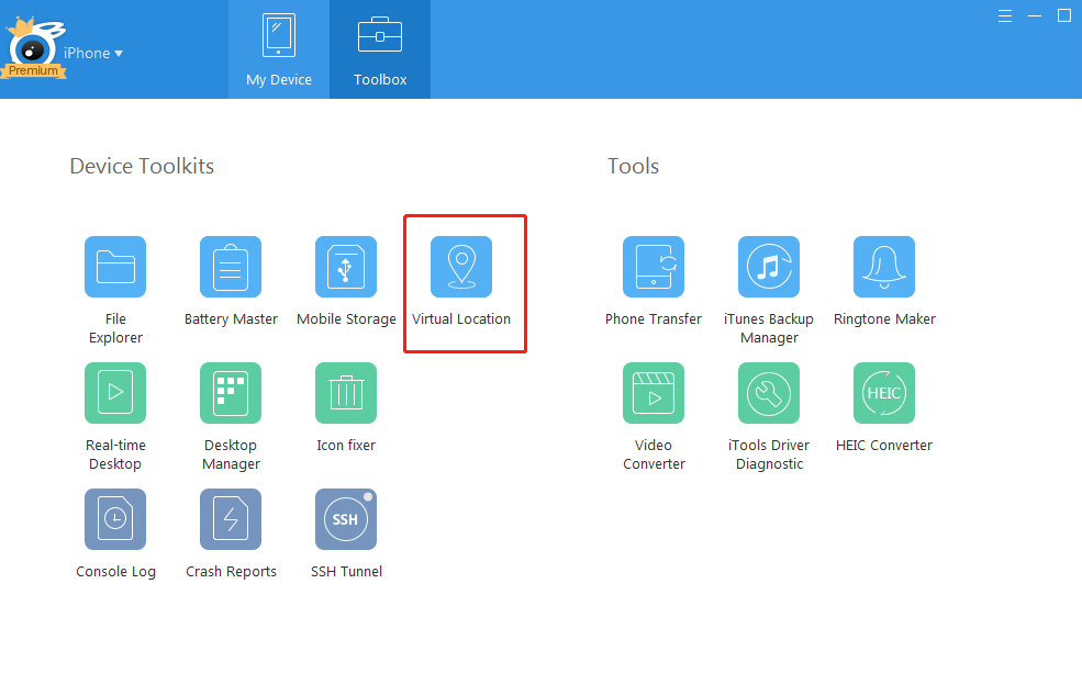 iTools Virtual Location interface