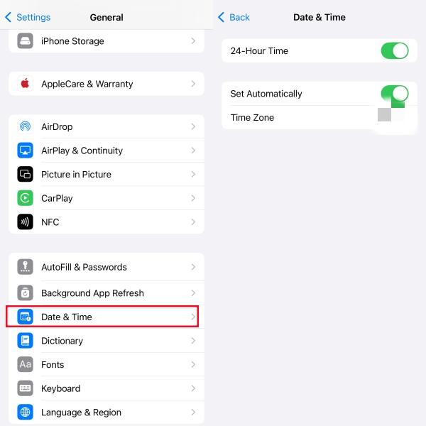 check iPhone date time settings check iPhone date time settings