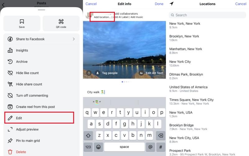 edit location on existing Instagram post edit location on existing Instagram post