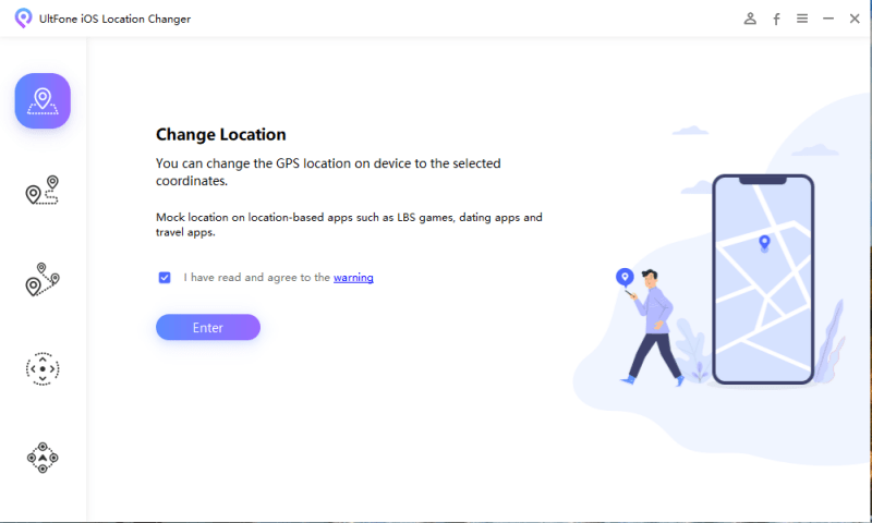 UltFone iOS Location Changer main interface UltFone iOS Location Changer main interface