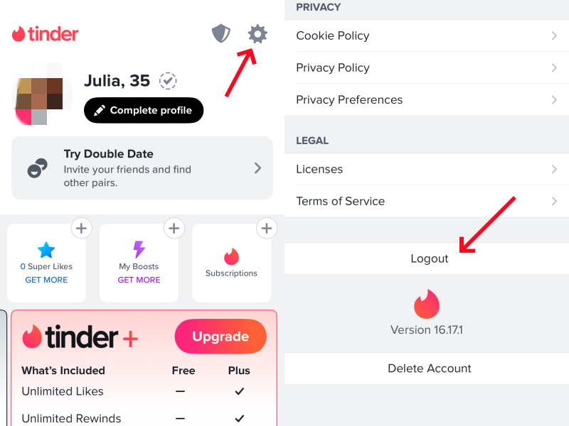 log out Tinder